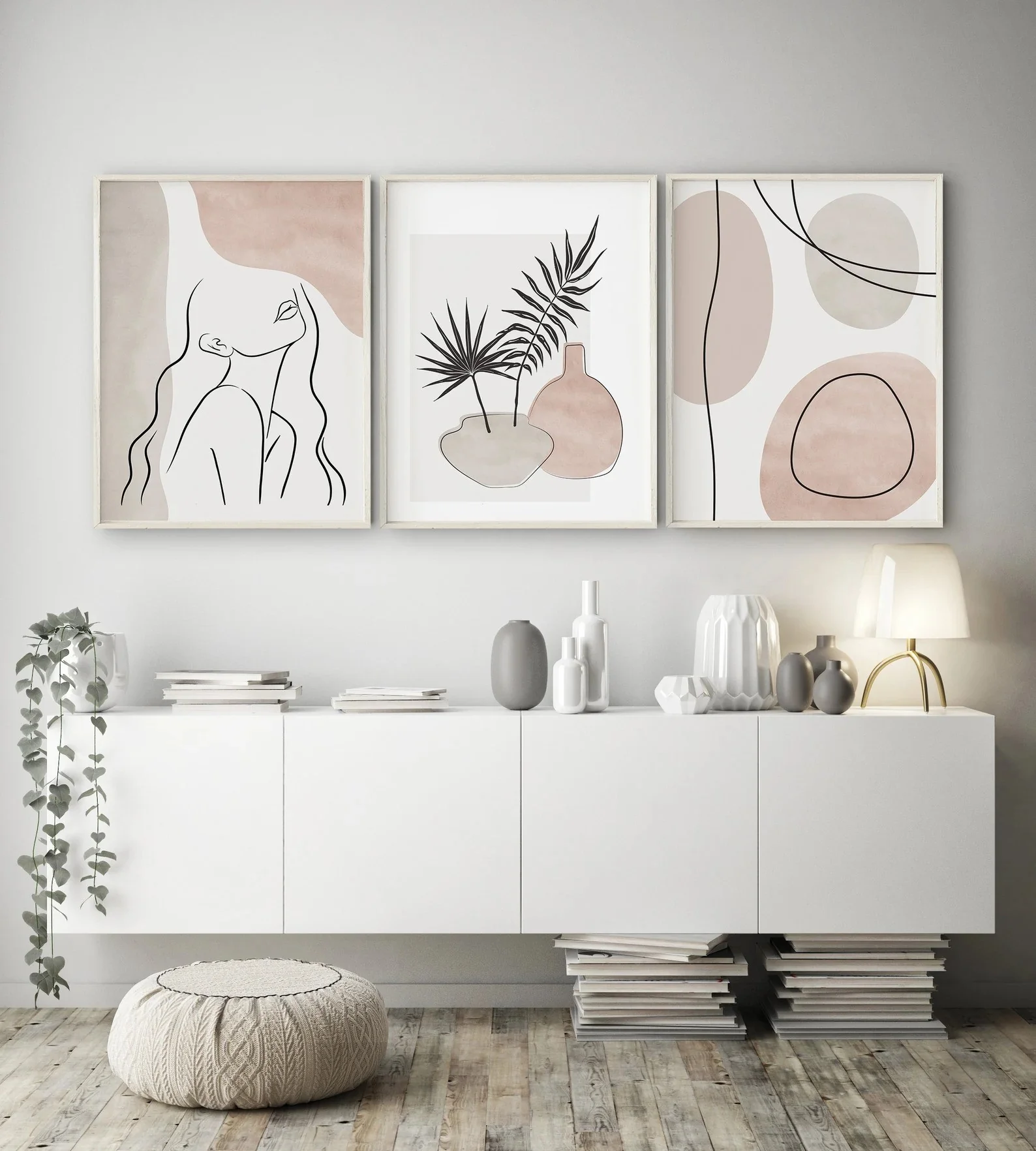 3 Pcs  Abstract Line Art Wall Frames, Girls Room Photo frames