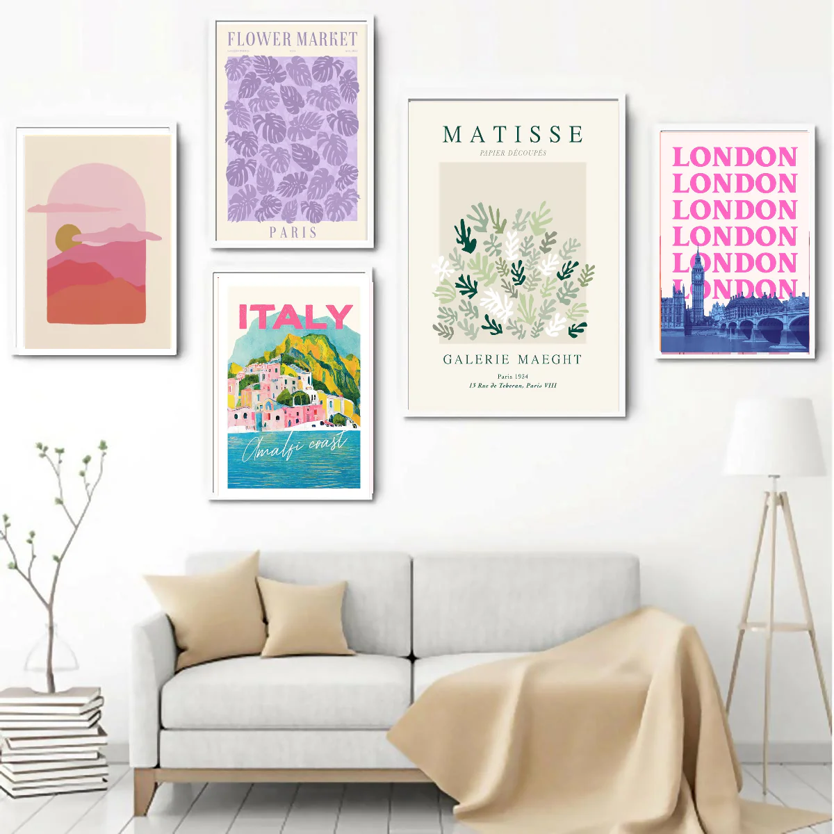 5 Pcs Abstract Frame set, Aesthetic Style Living Room Decor (12x18" - 1 pc, 8x12" - 4pc)