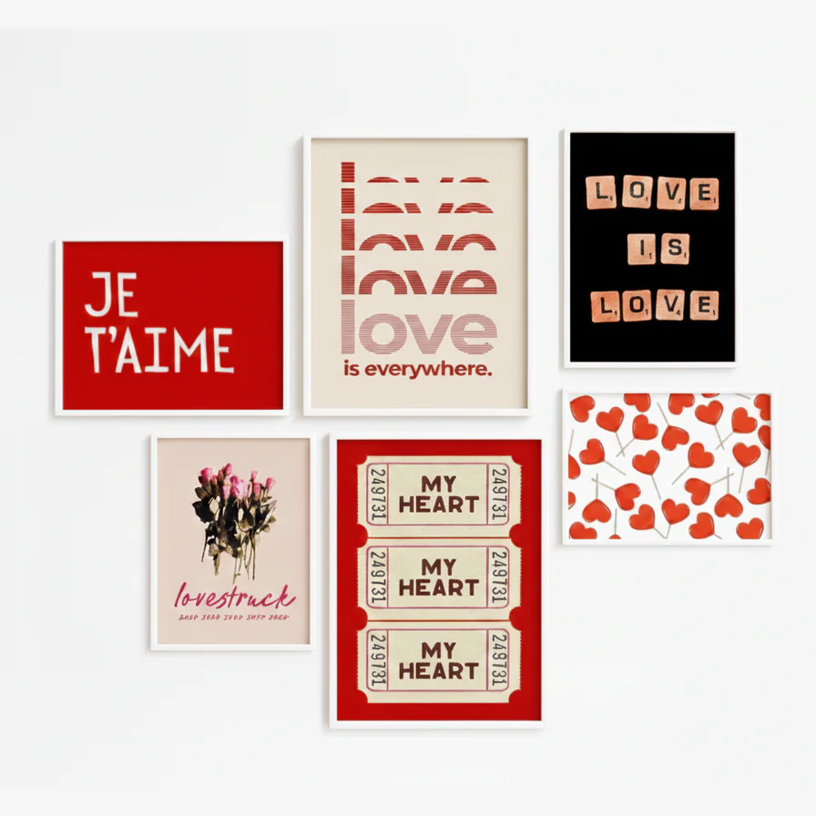 6 pc valentine Frame for Room decor, Love theme red Frame set (2 pc 12x16", 4 pc 8x12") - Image 2