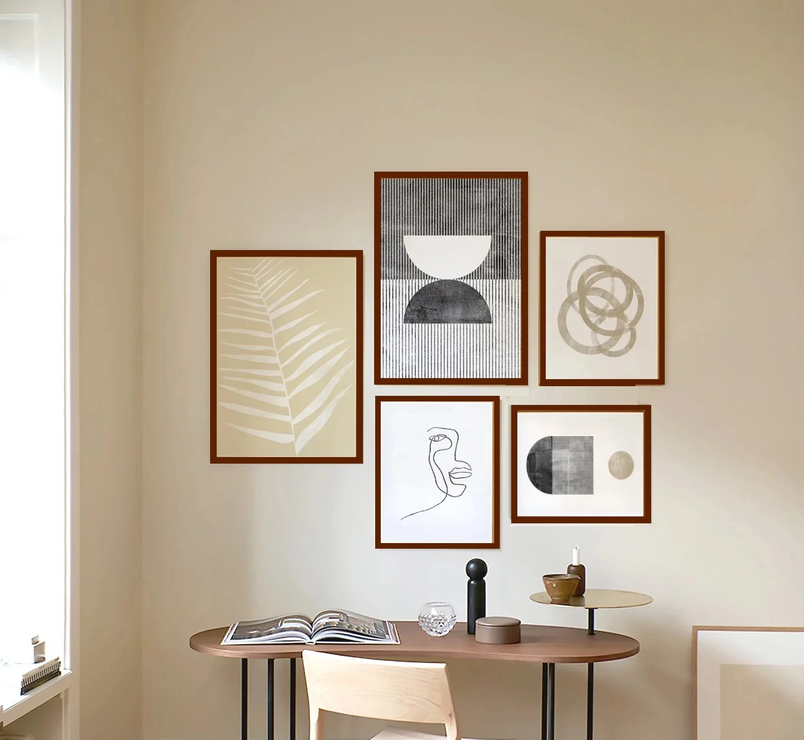 Minimalist Gallery Wall Set of 5, Modern Abstract Frame Set, Minimal Prints, Modern wall art