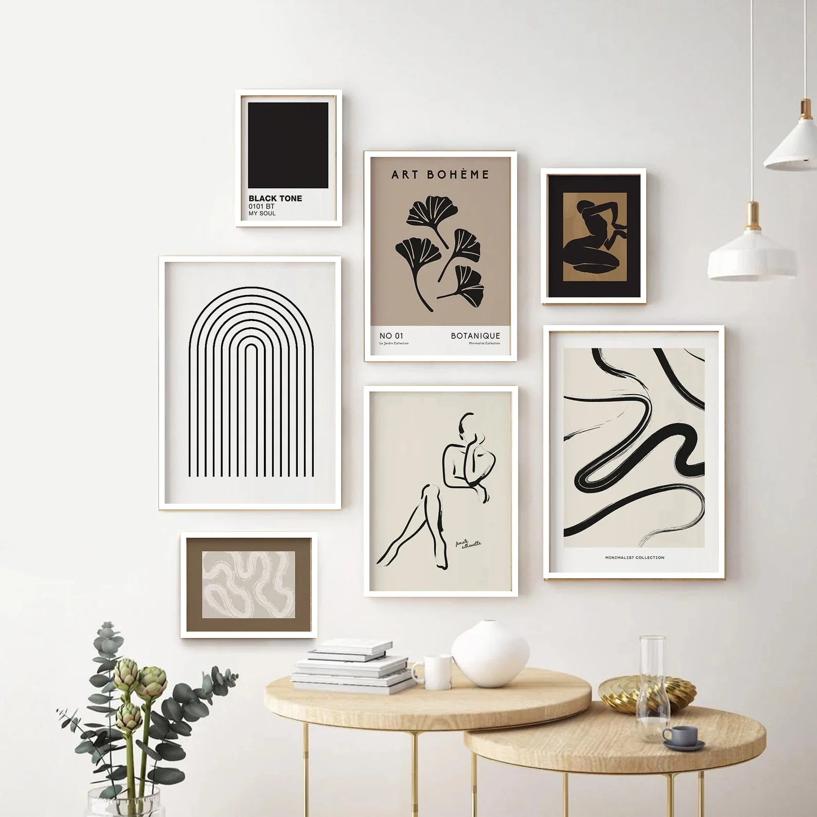 Pack of 7 Abstract Mid Century Modern Frame set for Living Room (12x18" 2 pc, 10x14" 2 pc, 8x10" 3 pc)