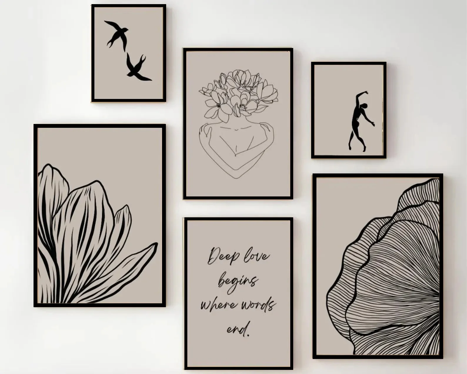 6 Pack Neutral Abstract Art Frames,  Gallery Wall Frames, Minimal frames ( 12x18" 2 pc, 10x14" 2 pc, 8x10" pc)